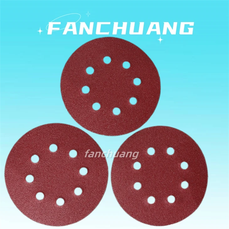 Red Flocking Sandpaper For Polishing And Sanding,5Inch 8Holes